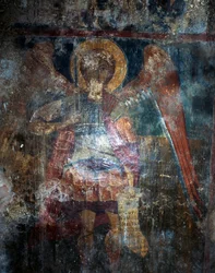 Angel, fresko i den byzantinske kirke Agios Constantinos og Agia Eleni, Voukolies, Kreta, Grækenland (foto)