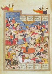Battle Scene, illustration fra "Shahnama"