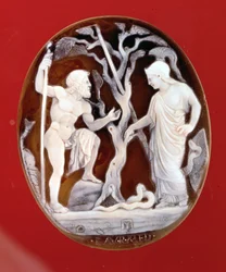 Cameo af Poseidon og Athena, der konkurrerer om herredømmet over Attika