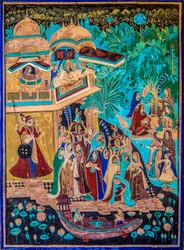 Chittra Sala gårdhave med virtuose fine malerier, Taragarh Fort, Bandi, Bandi, Rajasthan, Indien, Asien (Foto)