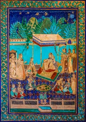 Chittra Sala gårdhave med virtuose fine malerier, Taragarh Fort, Bandi, Bandi, Rajasthan, Indien, Asien (Foto)