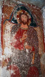Kristus Læreren, freskomaleri i krypten, Sanctuary of Mary of Stairs (1700-tallet), Massafra, Puglia, Italien