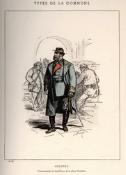 Kommune i Paris: kostume af oberst, der kommanderer BATAILLIONERNE OF PLACE VENDOME (13) i "" Les Communeux