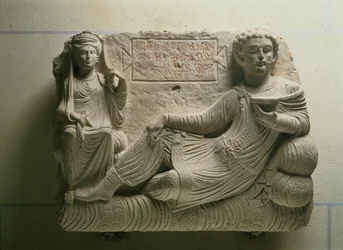 Par ved en banket, gravfund fra Palmyra, Syrien