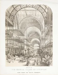 Crystal Palace, udsigt fra den store udstilling efter udstillingen fra det sydlige tværskib, Crystal Palace, Sydenham
