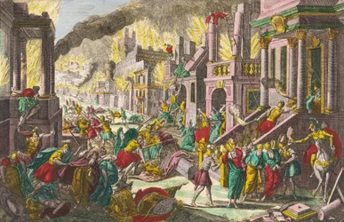 Jerusalems ødelæggelse af Nebukadnezar II. 1700-tallet (gravering)