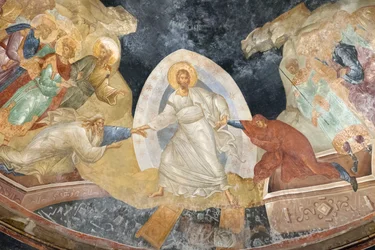 Detalje af Anastasis fresco, kirken for St. Saviour i Chora, Parekklesion