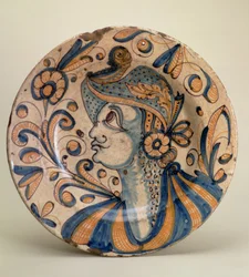 Fad, med hoved-og-skuldre-portræt, Talavera, slutningen af 1500-tallet (maiolica)