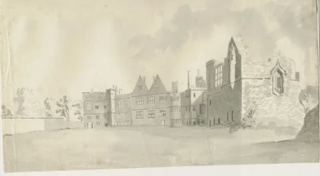 Dudley Castle - The Keep: sepia vask tegning, nd [c 1790]