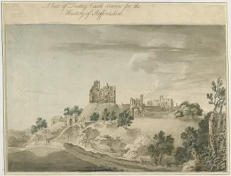 Dudley Castle: watercolor painting, and [? 18th century] dani