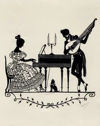 Duo med lut-guitar og klaver, Wien, ca. 1900 (tryk)
