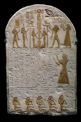 Ægyptisk oldtid: Stele af Neferhetep, kongens mundskænk omkring 1300 f.Kr. 19. dynasti, Dim 73x49 cm Paris Louvre museum