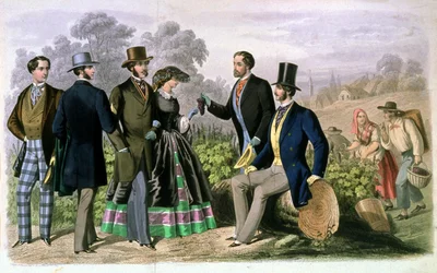 Elegant selskab ved druehøsten, ca. 1860-1870 (kobberstik)