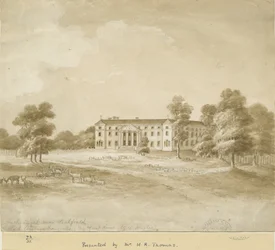 Fisherwick Hall: sepia vask tegning, nd [?19. århundrede]