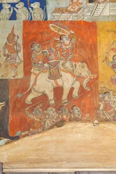 Fresker, der pryder væggene i Wat Bo, skildrer scener fra Reamker, Siem Reap, Cambodia (foto)