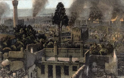Grækenland, Saloniki (eller Thessaloniki): udsigt over den øvre by delvis brændt, sandsynligvis under branden i 1917 - Postkort 1914-1918