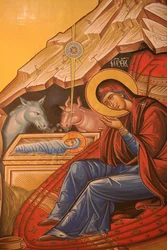 Græsk-ortodoks ikon, der skildrer Kristi fødsel Thessalonique, Grækenland