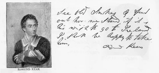 Håndskrift og underskrift af Edmund Kean (pen & blæk på papir)