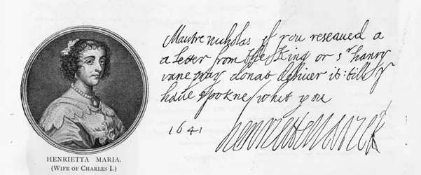 Dronning Henrietta Marias håndskrift og signatur