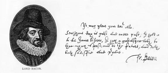 Håndskrift og underskrift af Sir Francis Bacon fra et brev til King James, 29. april