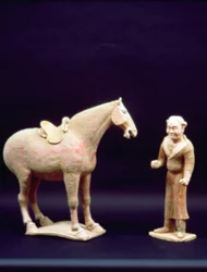 Hest og en tjener, kinesisk, Tang-dynasti (618-906) (terracotta)