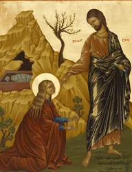 Ikon i den melkittiske katedral i Haifa: Maria Magdalene med den genopstandne Kristus, Haifa, Israel