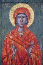 Ikon i Pedoulas byzantinske museum: Saint Marina (1700-tallet), 20150510, Pedoulas, Cypern