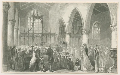 Interiør af Trentham Church: træsnitsgravering og [1800-tallet]