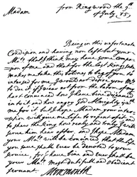 Brev, der beder om nåde, skrevet af James, hertugen af Monmouth efter fiaskoen i hans oprør og dagen efter hans tilfangetagelse, til enkedronningen Catherine af Braganza, 9. juli