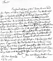 Brev skrevet af David Hume til Richard Davenport med henvisning til de store vanskeligheder i hans forhold til Jean-Jacques Rousseau, Rousseaus afvisning af at modtage pension og hans skænderier med Hume, 8. juli