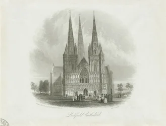 Lichfield Cathedral - Vestfronten: stålgravering, nd [c 1842]