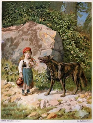 Rødhætte og ulven, slutningen af 1800-tallet (illustration)