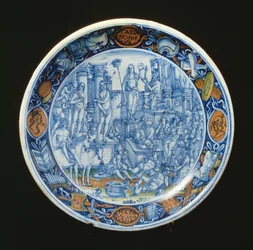 Maiolica tallerken dekoreret med allegorien om Diana, månens gudinde, italiensk (keramik)