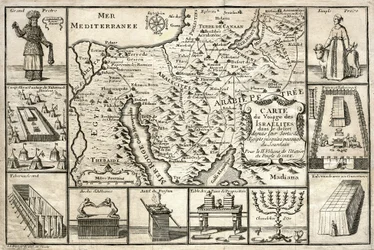 Kort over israelitternes rejse, siden de forlod Egypten