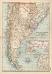 Kort over den sydlige del af Sydamerika, ca. 1900 (kobberstik)