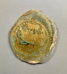 Medaljon forestillende Jonas og hvalen, romersk, 4. århundrede (sten og guld)