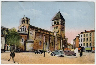 Midi Pyrenæerne, Haute-Garonne (31), Saint Gaudens (Saint-Gaudens): udvendig udsigt over den kollegiale kirke Saint Peter og Saint Gaudens (Saint-Pierre og Saint-Gaudens) - Postkort dateret 1951