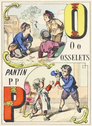O P: ossicles, marionet - Spilalfabet, ca. 1890 (illustration)