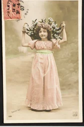 Gammelt postkort/Børn med blomster
