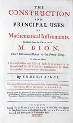 Titelside på bogen af ​​Nicolas Bion (1652-1933) om matematiske instrumenter, engelsk oversættelse, med tilføjelse af "English improvements", udgivet i London i 1723