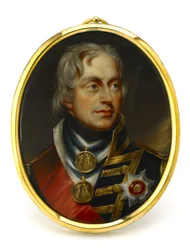 Malet miniature, der forestiller viceadmiral Horatio Nelson (1758-1805). Monteret på et vedhæng af kobber og emalje, begyndelsen af det 19. århundrede, portræt af Henry Pierce Bone (1779-1855).