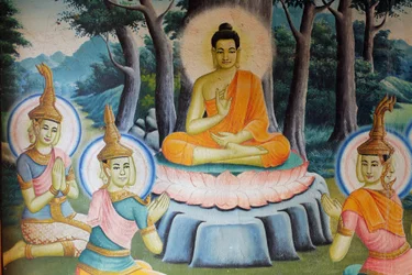 Maleri, der skildrer Buddhas liv i Wat Nokhor Kompong Cham Cambodge