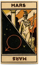 Paranormalt. Astrologi. Mars (planet). Astrologikort fra: Le Tarot Astrologique (Astrologisk Tarot), af Georges Muchery, Frankrig
