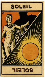 Paranormalt. Astrologi. Solen (stjerne). Astrologisk kort fra: Le Tarot Astrologique (Astrologisk Tarot), af Georges Muchery, Frankrig