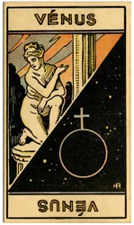 Paranormalt. Astrologi. Venus (planet). Astrologikort fra: Le Tarot Astrologique (Astrologisk Tarot), af Georges Muchery, Frankrig
