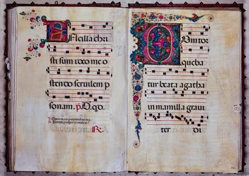Piccolomini Bibliotek: korbog, cod.12.N, ff. 92v-93r med "Foliated initial", af Venturino Mercati.