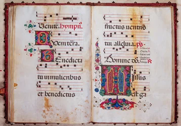 Piccolomini Bibliotek: korbog, cod.13.O, ff. 59v-60r med "Foliated initial", af Venturino Mercati.