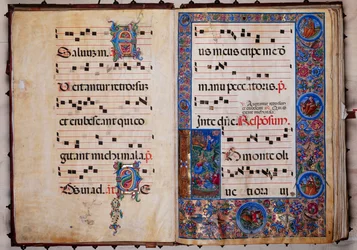 Piccolomini Bibliotek: korbog, torsk. 8-H, ff. 1v-2r med "Kristus i Getsemane Have", af Bernardino Cignoni.