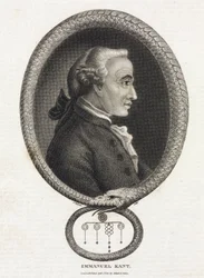 Portræt af filosoffen Immanuel Kant (1724-1804) i en ramme dannet af en slange, der bider sig selv i halen