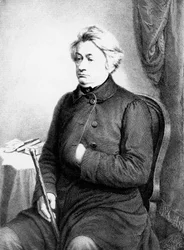Portræt af Adam Bernard Mickiewicz (1798-1855), polsk digter, dramatiker, essayist og politisk aktivist, gravering efter fotografi af Vezenberg & Co
